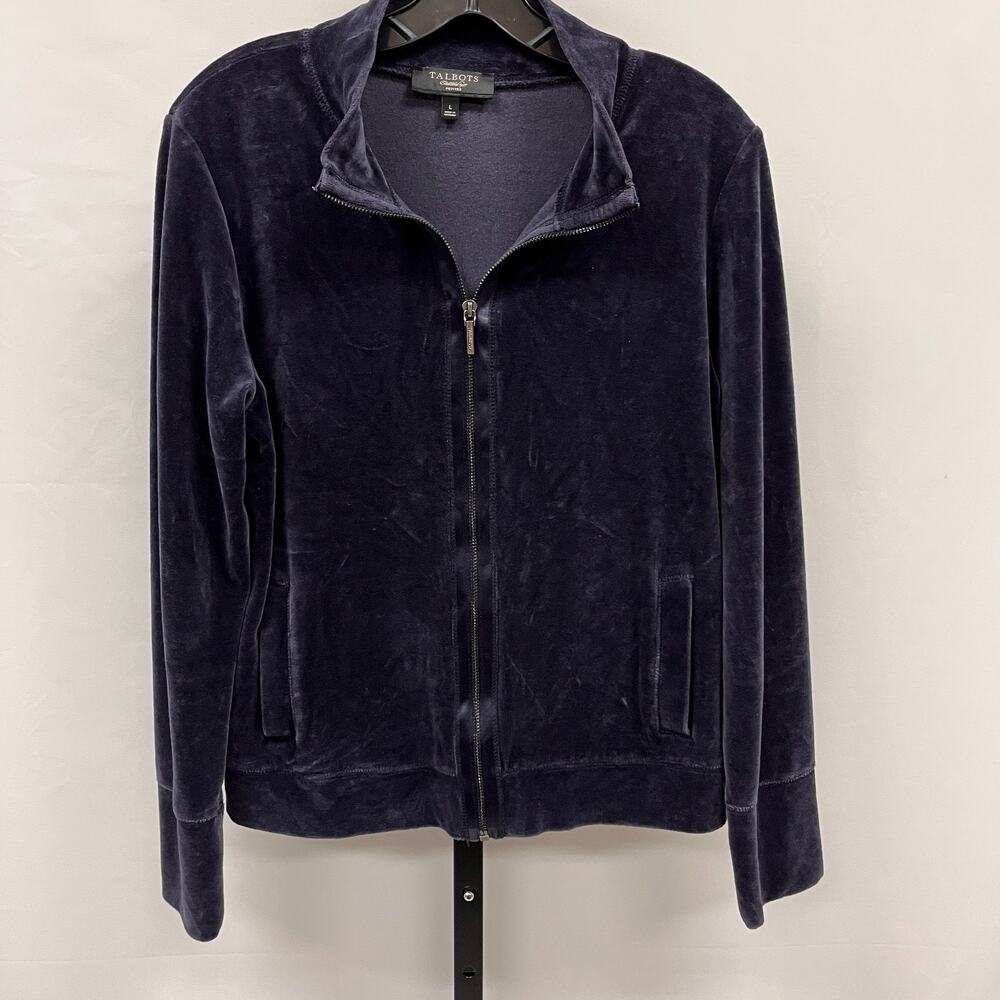 Talbots Women’s Velour Full Zip Jacket Size L Navy Blue Soft & Cozy Loungewear